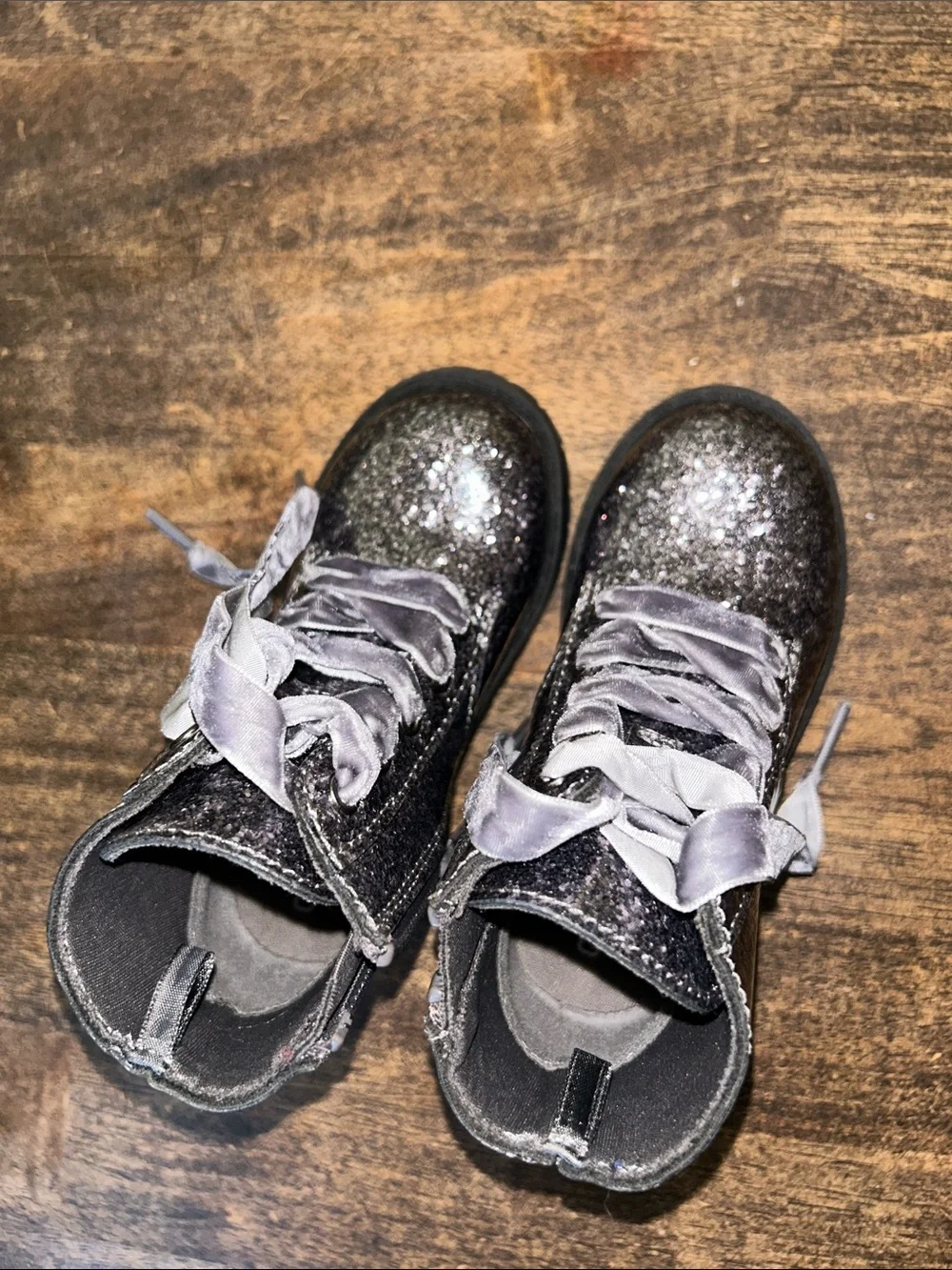 Old Navy Silver Glitter Lace-Up Kids Boots